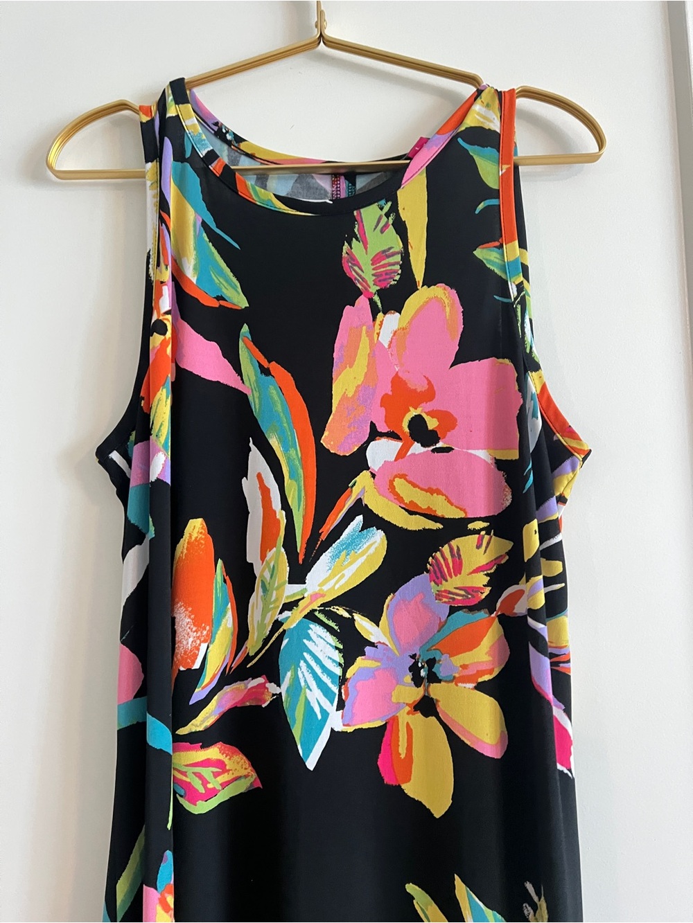 Vince Camuto Black Tropical Floral Sleeveless Maxi Dress Size Large Made in USA - Picture 10 of 16